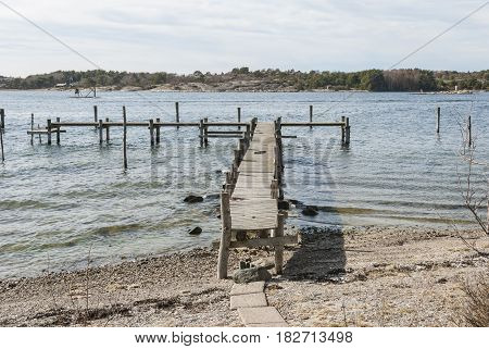 Wooden wharf in springtime in west coast Sweden