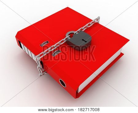 Data Safety, Folder Locked With  Chain. Rendered Illustration