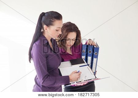Secretary and Director of studying documents and talking