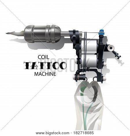 Realistic vector coil tattoo machine isolated on white background