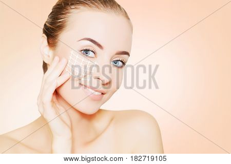 renovating skin concpet. woman face portrait with lifting marks