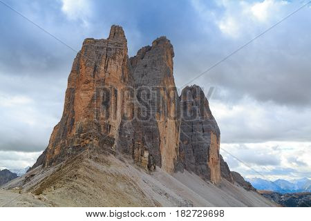 Tre Cime di Lavaredo in beautiful surroundings in the Dolomites in Italy Europe (Drei Zinnen)