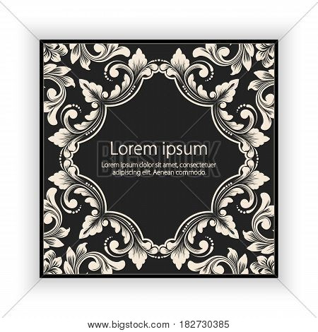 Vector floral and geometric monogram frame on dark gray background. Monogram design element. Vintage styled initial decoration.