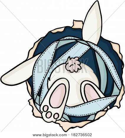 Scalable vectorial image representing a rabbit digging a hole, isolated on white.