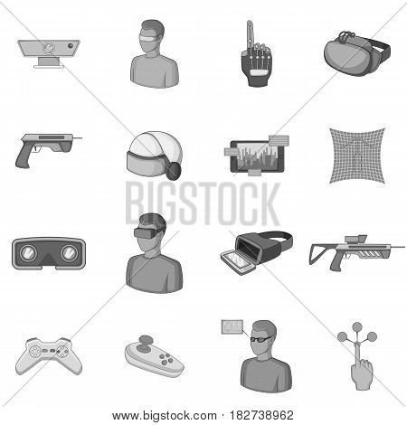 Virtual reality icons set in monochrome style isolated vector illustration