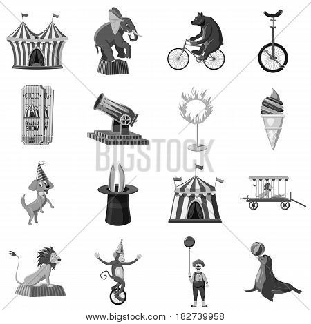 Circus symbols icons set in monochrome style isolated vector illustration