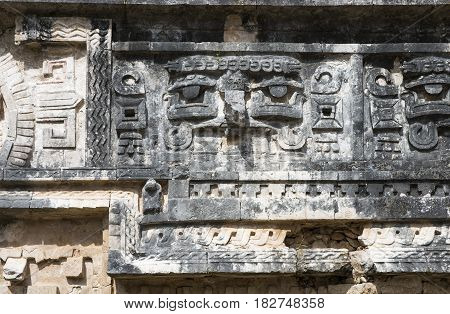 Old Mayan Symbol Gravings In Stone At Chichen Itza Mexico