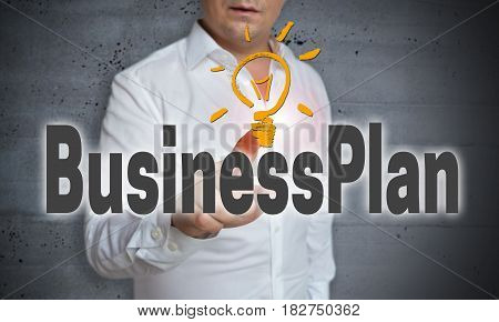 Businessplan touchscreen is operated by man picture