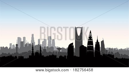 Riyadh city skyline. Cityscape silhouette with landmarks. Urban background