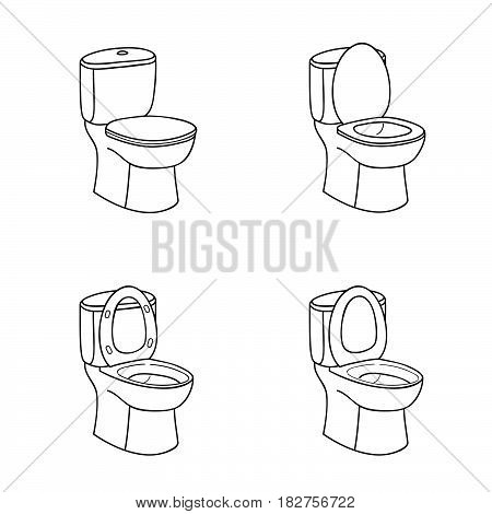 Toilet Sketch Sign. Toilet bowl with Seat. Doolde Line Icon Set.