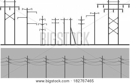 Vector image set of high-voltage poles on a white background design element