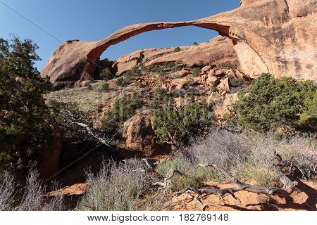 Landscape Arch is one of many natural rock arches in Arches National Park Utah
