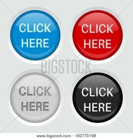 Round web buttons. CLICK HERE icons. Vector illustration