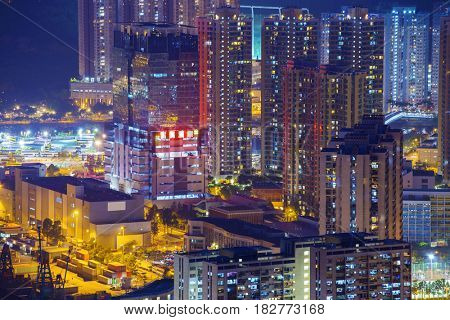 Hong Kong Tuen Mun downtown at night