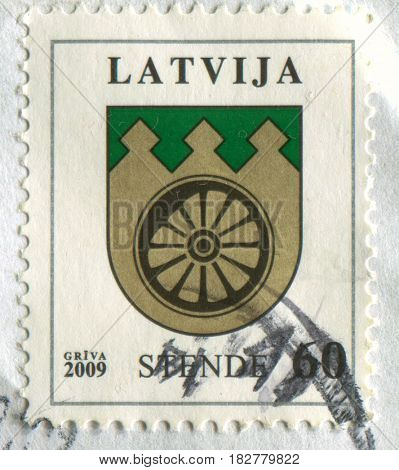 GOMEL, BELARUS, APRIL 21, 2017. Stamp printed in Latvia shows image of The Coat of arms Stende, circa 2009.