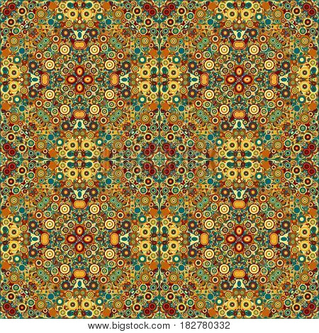 Seamless background abstract floral symmetrical pattern colorful folklore set of geometric elements