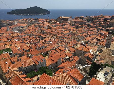 Beautiful iew of  brick roofs with bird's flight