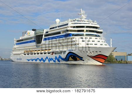 Velsen the Netherlands -April 19th 2017: Aida Sol on North Sea Canal on it's way to the Amsterdam Cruise Terminal