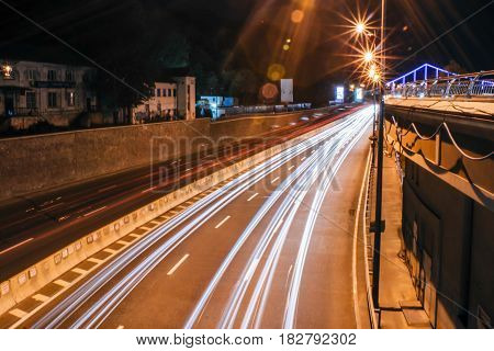 light car, View move, street, freeway, the city road at night