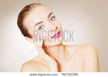 renovating skin concpet. woman face portrait with lifting marks