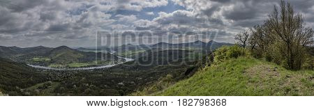 View from Skalky point over Labe river in spring cloudy day
