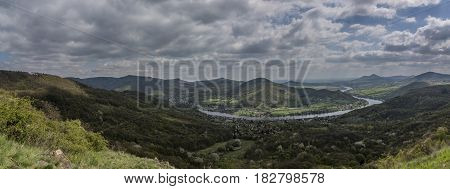 View from Skalky point over Labe river in spring cloudy day