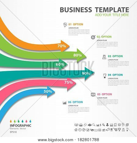 Iinfographics elements diagram with 6 steps options arrow icon web design presentation Vector illustration business brochure flyer template banner design advertisement Process Chart number options Timeline Slide education
