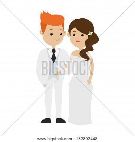 wedding couple cartoon icon over white background. colorful design. vector illustration