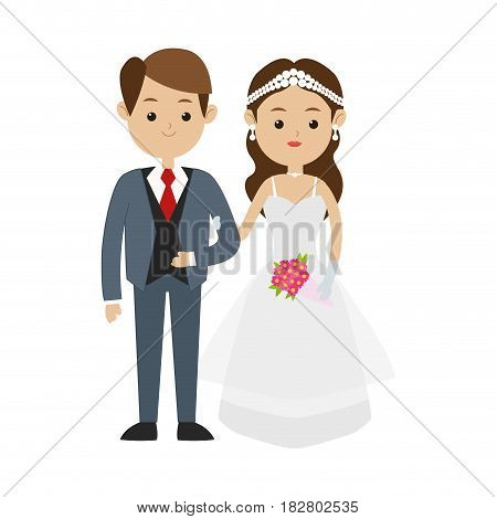 wedding couple cartoon icon over white background. colorful design. vector illustration