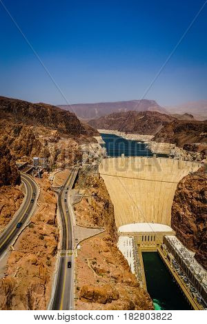 Hoover Dam Hydroelectric power station border of Arizona and Nevada USA