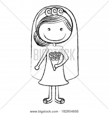 blurred silhouette caricature woman in wedding dress with collected hairstyle vector illustration