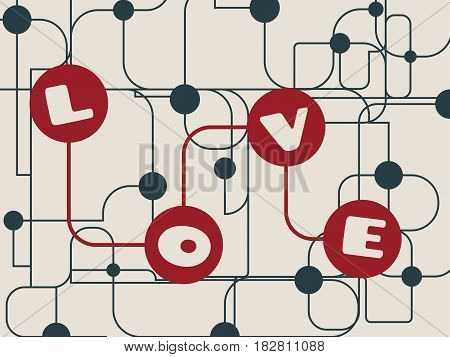 Molecule And Communication Background. Modern vector brochure or web banner design template. Connected lines with dots. Abstract city traffic map. Love word
