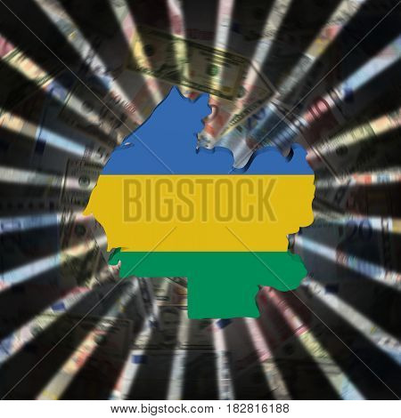 Gabon map flag on currency burst 3d illustration