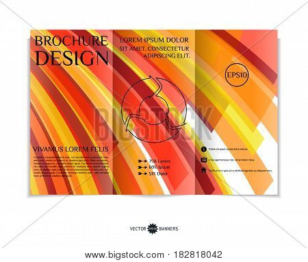 Tri-fold brochure template with modern geometric background. Three-fold leaflet design with random lines and tripes. Vector illustration.
