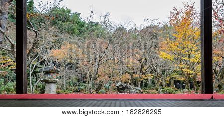 Autumn Scenery Of A Beautiful Japanese Garden At Enkoji Temple In Kyoto, Japan
