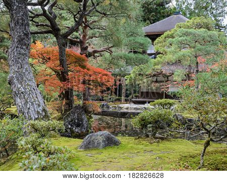 Ginkakuji temple or Temple of the Silver Pavilion during autumn colors in kyoto Japan