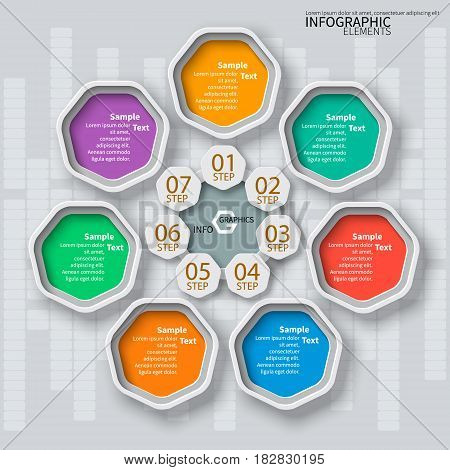 vector abstract 3d paper infographic elements.Heptagon infographics
