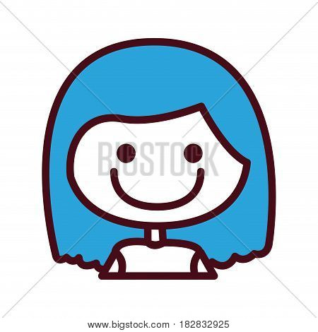 hand drawing silhouette half body girl with blue short hair vector illustration