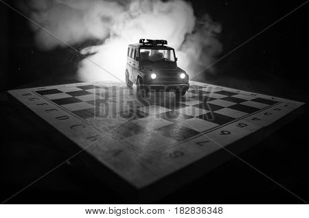 Anti-riot Police Give Signal To Be Ready. Government Power Concept. Police On Chessboard. Smoke On A