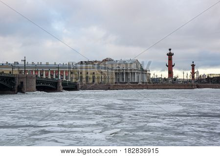 View on Vasilyevsky island in the winter Saint Petersburg Russia