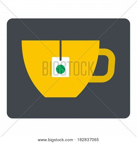 Yellow tea cup with teabag icon flat isolated on white background vector illustration