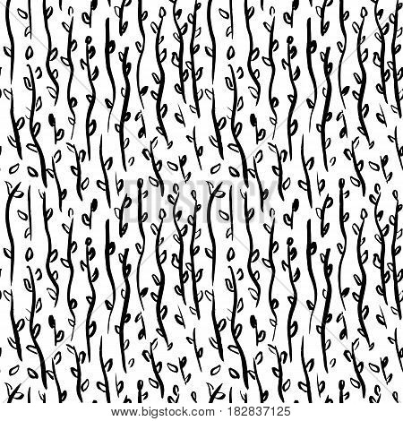 Spring Plants Brush Seamless Pattern. Vector Illustration of Nature Tileable Background.