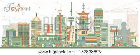 Abstract Foshan Skyline with Color Buildings. Business Travel and Tourism Concept with Modern Architecture. Image for Presentation Banner Placard and Web Site.