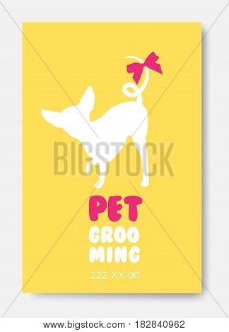 Poster template with dog silhouette. Pet grooming logo. Dog hair salon logo