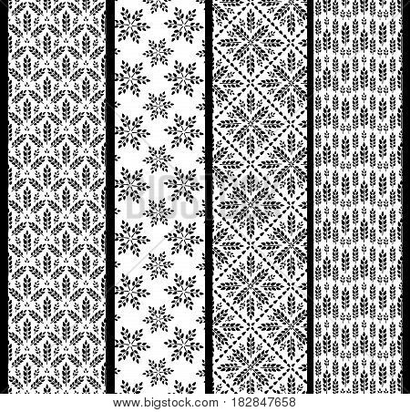Set of seamless patterns with wheat. Black and white agricultural background about harvest and grain. Collection of summer wallpapers.