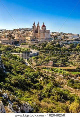 Il-Mellieha Malta - The beautiful Parish Church of Mellieha on a bright summer day with clear blue sky