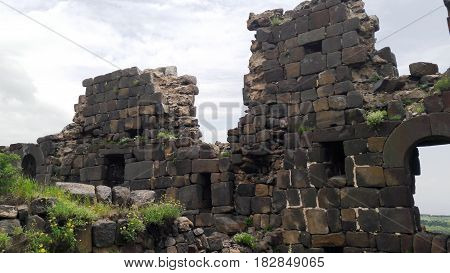 The picturesque ruins of the ancient fortress Amberd at the foot of Mount Aragats