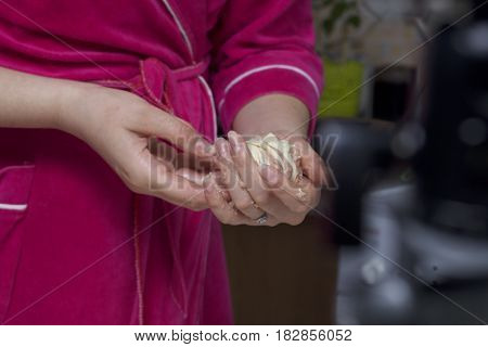 Preparation Of Meat Glomeruli. Stuffed Turkey, Wrapped In Strips Of Puff Pastry. A Woman Is Holding