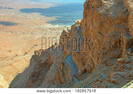 view of the ruins of the historic fortress of Masada