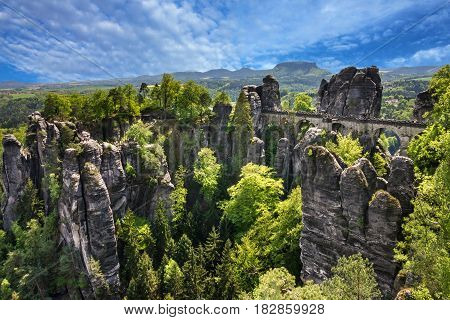 Saxon Switzerland, Germany. Bastei bridge, Saxony, National Park